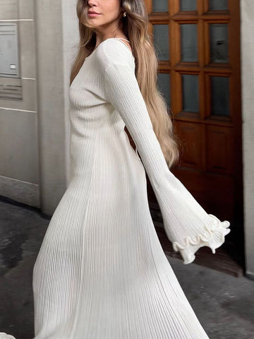 Sonicelife Elegant V Neck Denim Patchwork Knitted Long Dress Women Fashion Short Sleeved Buttons Bodycon Dresses Office Lady Pockets Robes