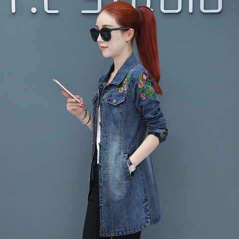 Sonicelife 2025 Autumn Women Jackets Embroidery Denim Jacket Loose Casual Jeans Jacket Women Coat Outwear Female Jacket 5XL P327