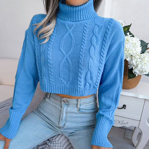 Sonicelife Autumn Winter 2024 Crop Top Women Turtleneck Sweater Long Sleeve Casual Knitted Sweater