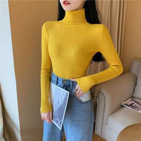 Sonicelife Simple Turtleneck Sweater Women Winter Basic Elastic Slim Knit Jumper Ladies Fall Long Sleeve Female Pullover Top New