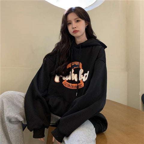 christmas outfit Sonicelife Large size towel embroidered sweatshirt jacket for women in spring and autumn loose bf style lazy pullover hoodie trendy y2k top