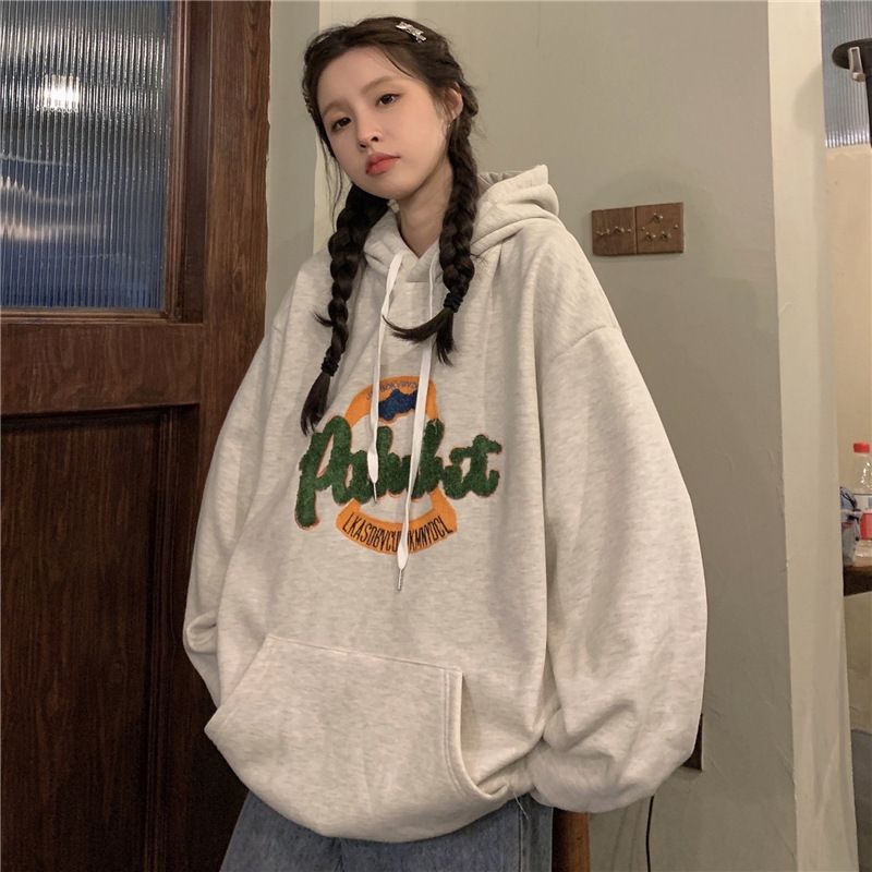 christmas outfit Sonicelife Large size towel embroidered sweatshirt jacket for women in spring and autumn loose bf style lazy pullover hoodie trendy y2k top