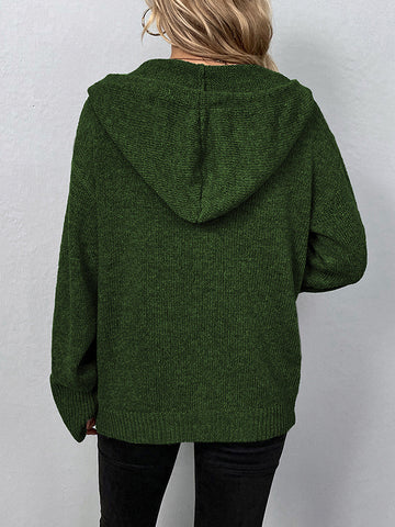 christmas outfit Sonicelife Wrap Buttoned Hooded Solid Color Cardigan