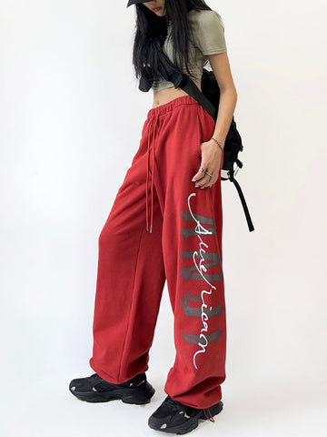 Sonicelife Hip Hop Letter Y2k Sweatpants Women High Waist Vintage American Trousers Fall Harajuku Casual Lace Up Streetwear Bf Pants