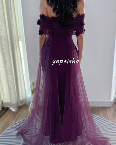 Sonicelife Customized Exquisite Intricate Jersey Tulle Flower Beading Mermaid Off-the-shoulder Long Dresses Bespoke Occasion Dresses Formal (PRE-ORDER)