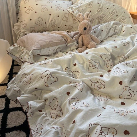 Sonicelife Korean Style Ink Butterfly Bedding Set Summer Ice Silk Cool 4pcs Bed Sheet Set Duvet Cover 2 Pillowcases For Girls