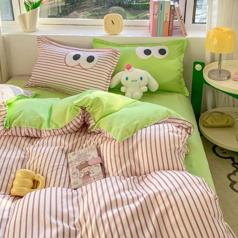 Sonicelife Big Eyes Bedding Set 2024 New Colorful Boys Girls Duvet Cover No Filler Pillowcase Flat Sheet Twin Queen Size Home Bedspread