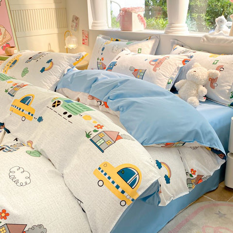 Sonicelife Cute Cartoon Bedding Set Kids Adult Favorite Duvet Cover Pillowcase Bed Sheet Single Full Size Queen Girls Boys Bed Linens