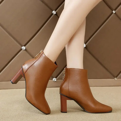 Sonicelife 2025  Ankle boots Women chunky heel British style autumn high-heeled boots winter boots with velvet back zipper  single