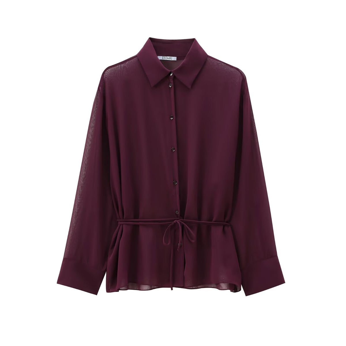 Sonicelife Women's Wine Red Shirt with Bow Tie Long-sleeved Top Slim Temperament Shirt Commuter Top Single Breasted Design New