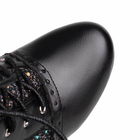 thanksgiving outfit Sonicelife Fashion Women Ankle Boots Round Toe Block High Heels 9cm Platform 2cm Glitter 46 47 48 Party Booties