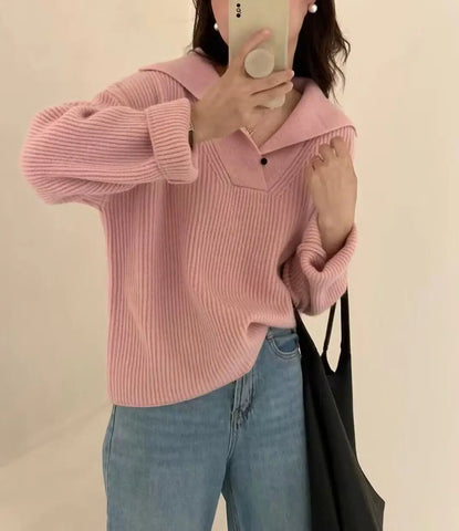 christmas outfit Sonicelife Lapel Raccoon Velvet Design Sense Sunken Stripe Sweater Women Autumn and Winter 2025 Popular New Lazy Gentle Knitted Top Thick