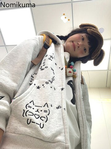 Sonicelife Anime Hoodies Jackets 2025 Women Clothes Hooded Cat Embroidery Sweatshirts Coat Y2k Tops Ropa Mujer Thick Casual Fashion Hoodie