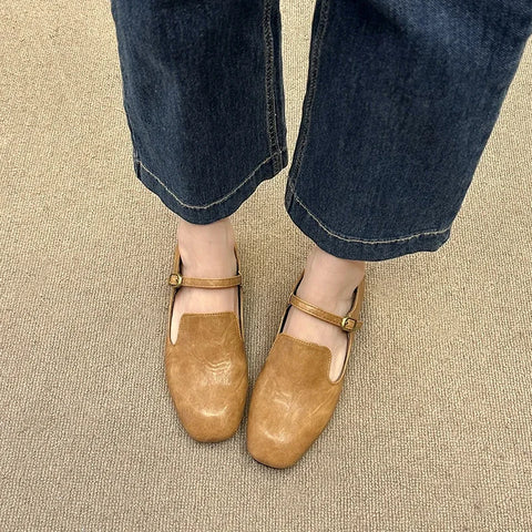 Sonicelife 2025  New British Style Lefu Women's Horse Buckle Small Leather Shoes, Versatile Retro Flat Sole  Single Shoe Heels Women