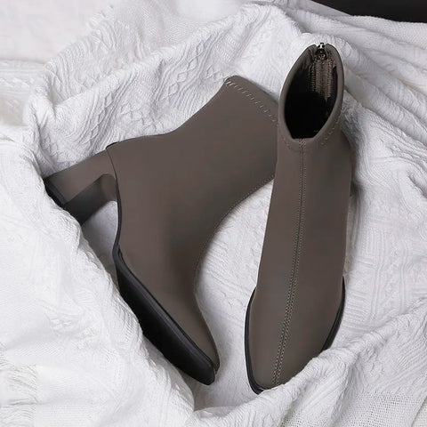 Sonicelife 2025  New Autumn Winter Ankle Women High Heel Boots Fashion Thick Short  Square  Black