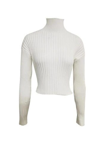 Sonicelife-Solid Turtleneck Ribbed Short Sweater