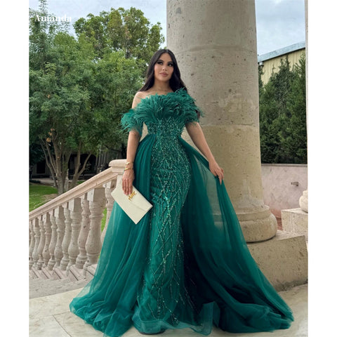 Sonicelife Customized Lace Off the Shoulder robes de soirée A-Line Floor-Length Evening Dresses Foramal Evening Draped Wedding Dress-(PRE-ORDER)