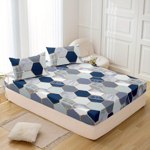Sonicelife 3-Piece Soft Touch Multicolor Printed Fitted Sheet Set - Breathable, Hypoallergenic, and Wrinkle-Resistant Bedding Sheet Set