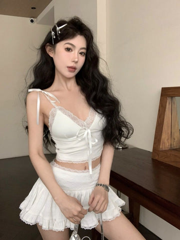 Sonicelife Lace Sling Y2k Clothes Women Summer Crop Top Harajuku Backless Sexy Streetwear Body Tee 2000s Kawaii Tank Tops Camis Coquette