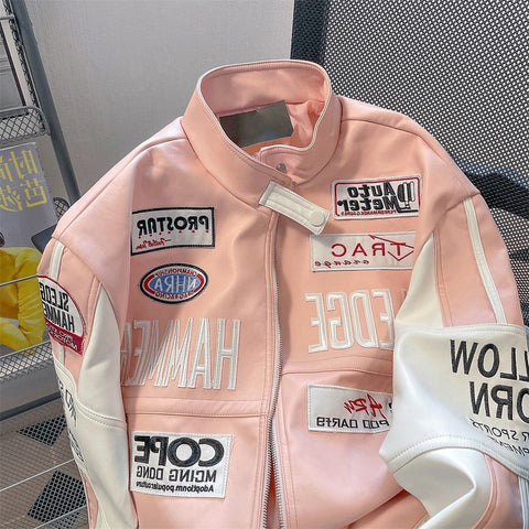 Sonicelife PU jacket embroidered patchwork label leather jacket hiphop cool motorcycle advanced craftsmanship baseball jacket men clothing