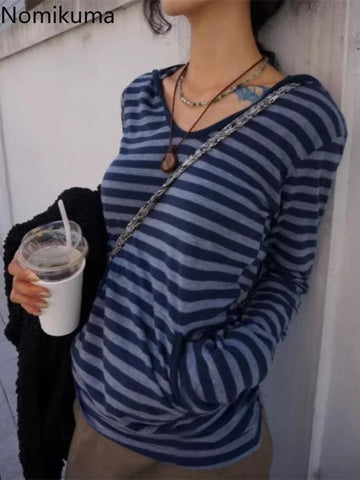 Sonicelife 2025 Women Clothes Striped Fashion Hoodies Korean Long Sleeve Hooded Sweatshirt Casual Tees Vintage Hoodie Goth Y2k Tops