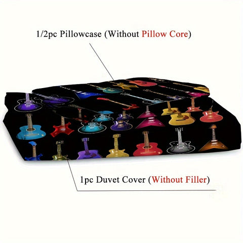 Sonicelife 2/3pcs Vibrant Guitar Music Instruments Duvet Cover Set - Soft & Stylish Bedding for Music Lovers 1 Duvet Cover + 1/2 Pillowcase