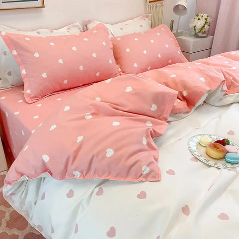 Sonicelife Nordic Pink Checkerboard Duvet Cover Sets With Pillowcases Flat Sheet Kids Girls Boys Full Queen Twin Size Kawaii Bedding Kit