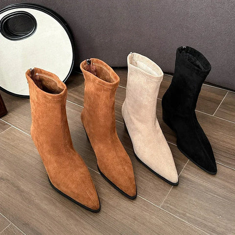 Sonicelife Back Zipper Design Shoes for Women 2025  Autumn Winter New Style Fashionable Pointed Toe Women's Modern Boots Plus Size 35-42