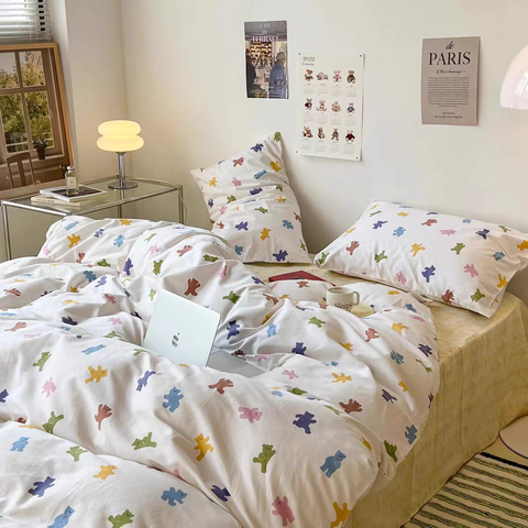 Sonicelife Spring Bedding Set Fashion Cartoon Kids Single Double Queen Size Flat Sheet Duvet Cover Pillowcase Bed Linens Home Textile