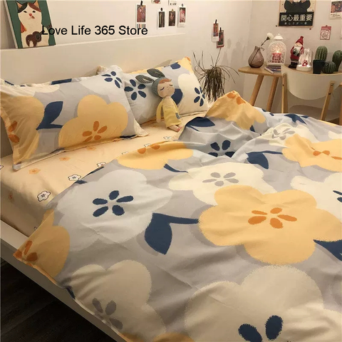 Sonicelife Ins Pink Cute Duck Cartoon Fruit Printed Bedding Set Soft Queen King Size Flat Bed Sheet Quilt Cover Pillowcase Kawaii