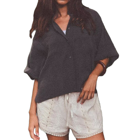 Sonicelife Women's Shirt with Loose Pockets Short Sleeves Commuting Casual Versatile Top T-shirt with Two-Color Lapel New