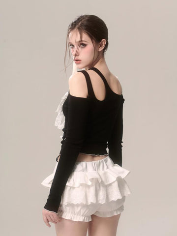 Sonicelife 2025 Summer Slim French Blouse Women Evening Party Y2k Crop Top Office Lady Casual Outwear Long Sleeve Shirt Korean Fashion