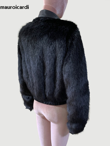 christmas outfit Sonicelife Spring Winter Short Black Thick Warm Soft Hairy Faux Fox Fur Coat Women Luxury Designer Clothes 2025 Fluffy Jacket