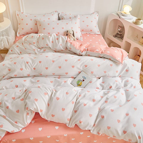 Sonicelife Floral Bedding Set Kawaii Rabbit Duvet Cover Flat Sheet Pillowcase Soft Bed Linens Single Full Dormitory Bedroom Home Textile