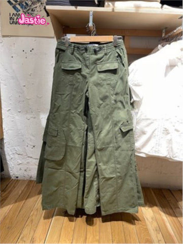 Sonicelife Vintage Casual Green Cargo Pants Women Autumn Solid Adjustable Elastic High Waist Straight Pants Retro Streetwear Y2k Trousers