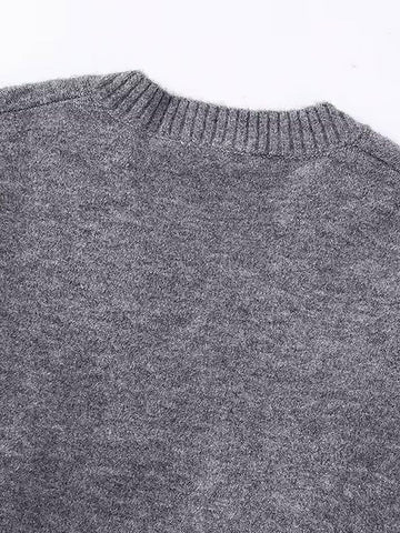 Black Friday Sonicelife Casual Knitted Solid V-neck Sweaters Women Retro Loose Long Sleeve Pullover Sweater Female Autumn Versatile Simple Base Knitwear