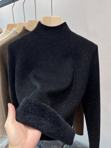 Black Friday Sonicelife Casual Solid Thicken Turtleneck Sweater Women Slim Fit Warm Plush Pullover Sweaters Female Korean Winter Simple Base Tops