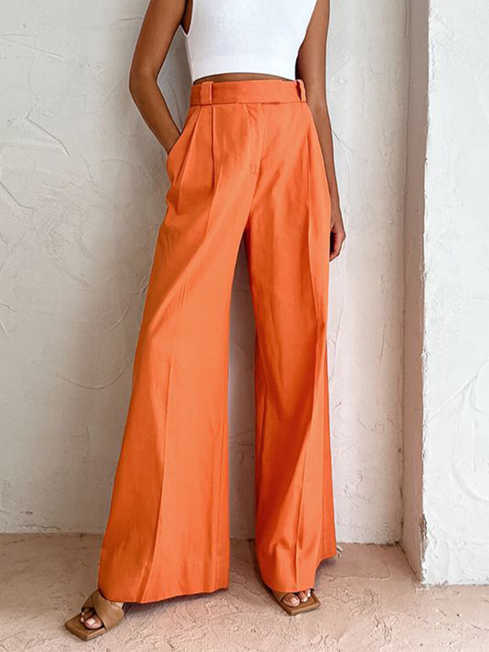 Sonicelife-High Waist Wide Leg Loose Trousers