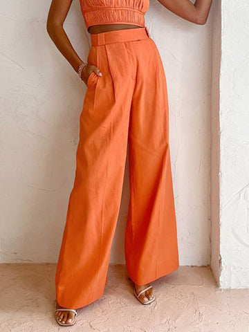 Sonicelife-High Waist Wide Leg Loose Trousers