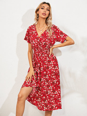 Sonicelife-Fashion Casual Small Floral Short-sleeved Dress