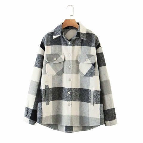 Sonicelife Lapel check wool coat