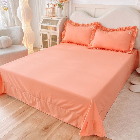 Sonicelife Korean version bed skirt four piece set, princess style bedding set, autumn and winter thickened matte four piece set