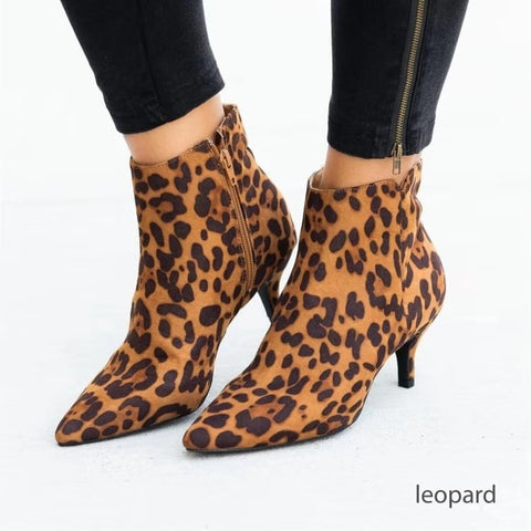 Sonicelife 2025 NEW  Ankle Boots Leopard Women Pointed Toe Ladies Chunky High heel Female Shoes Footwear Plus Size