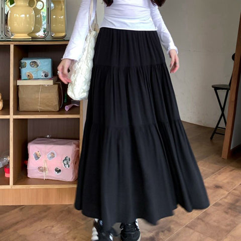 Sonicelife Summer Women Long Skirt Chic Women Solid All Match A Line Cake Skirt Korean Fashion Casual Female Skirt New