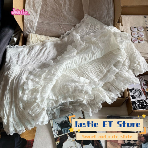 Sonicelife 2025 Summer Lace Trim White Sweet Mini Skirts A-line High Waist Folds Short Faldas Woman Casual Cute Preppy Style Y2k Skirt