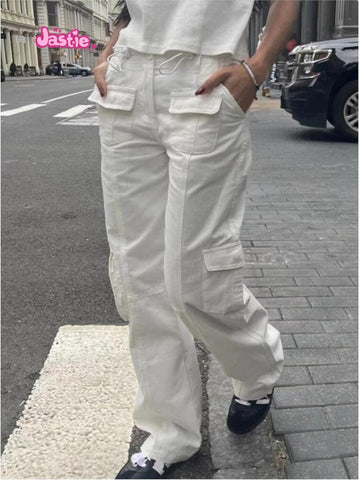 Sonicelife Vintage Casual Green Cargo Pants Women Autumn Solid Adjustable Elastic High Waist Straight Pants Retro Streetwear Y2k Trousers