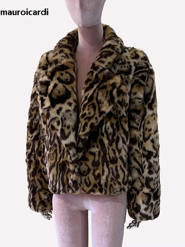 christmas outfit Sonicelife Spring Winter Short Thick Warm Colorful Leopard Print Faux Fur Coat Women Loose Luxury Fluffy Jacket Furry Cardigan