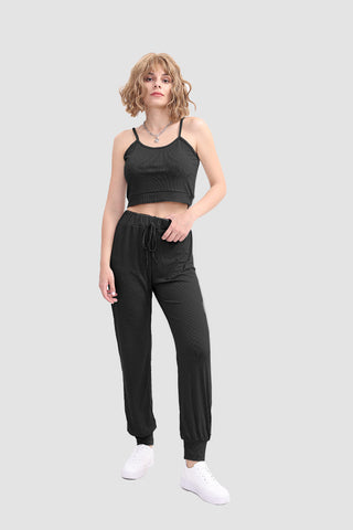 Sonicelife-Crop Cami Knit Top & Drawstring Waist Pants