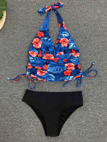 Sonicelife-Strappy Printed Split Crossover Bikini