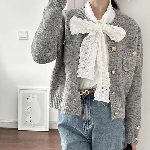 Sonicelife Buttons Up Gray Cardigan Sweater Coat Female Knit Long Sleeve V-Neck Elegant Office Sweater Solid Jacket Autumn Winter